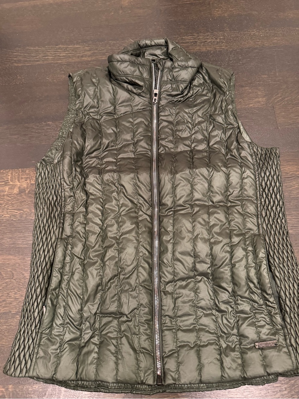 Calvin Klein Performance Olive Quilted Vest with Stretch Side Panels